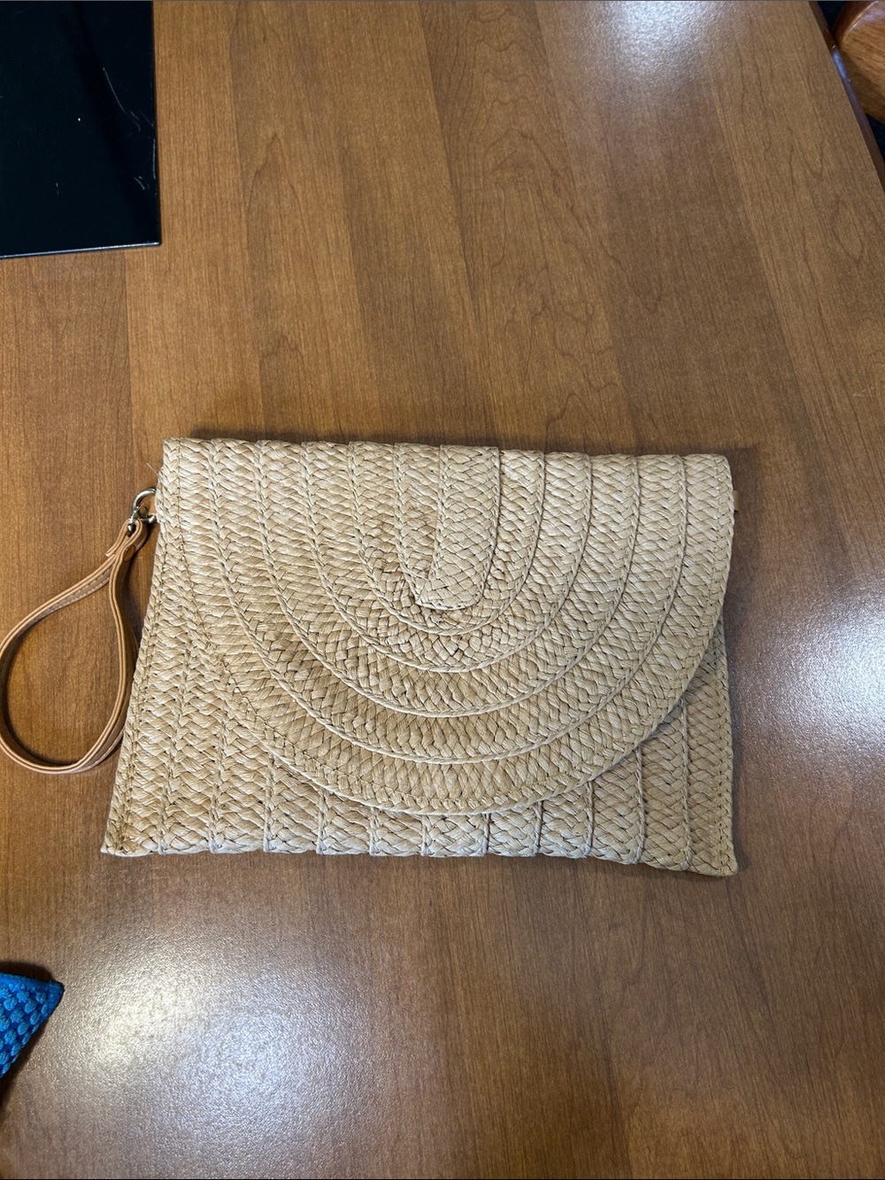 Woven Straw Wristlet Clutch - Natural with crossbody strap